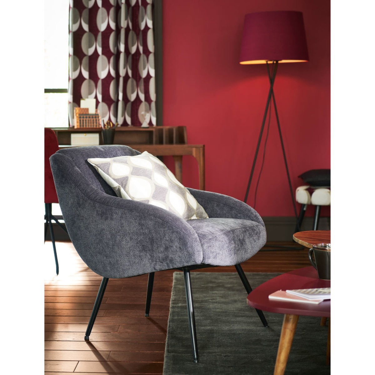 Vintage Grey Velvet and Metal Armchair Joyce – image 7
