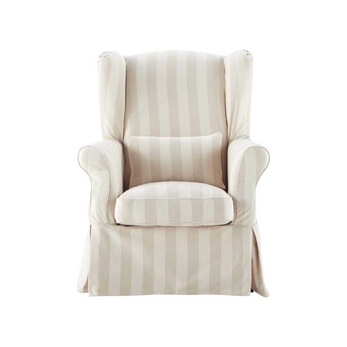 Cotton stripe armchair cover in beige Cottage – image 2