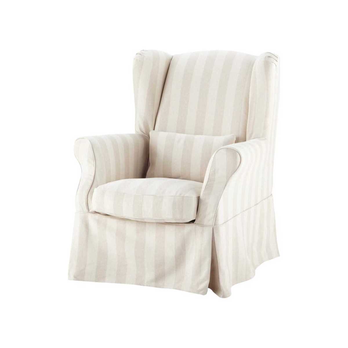 Cotton stripe armchair cover in beige Cottage – image 1