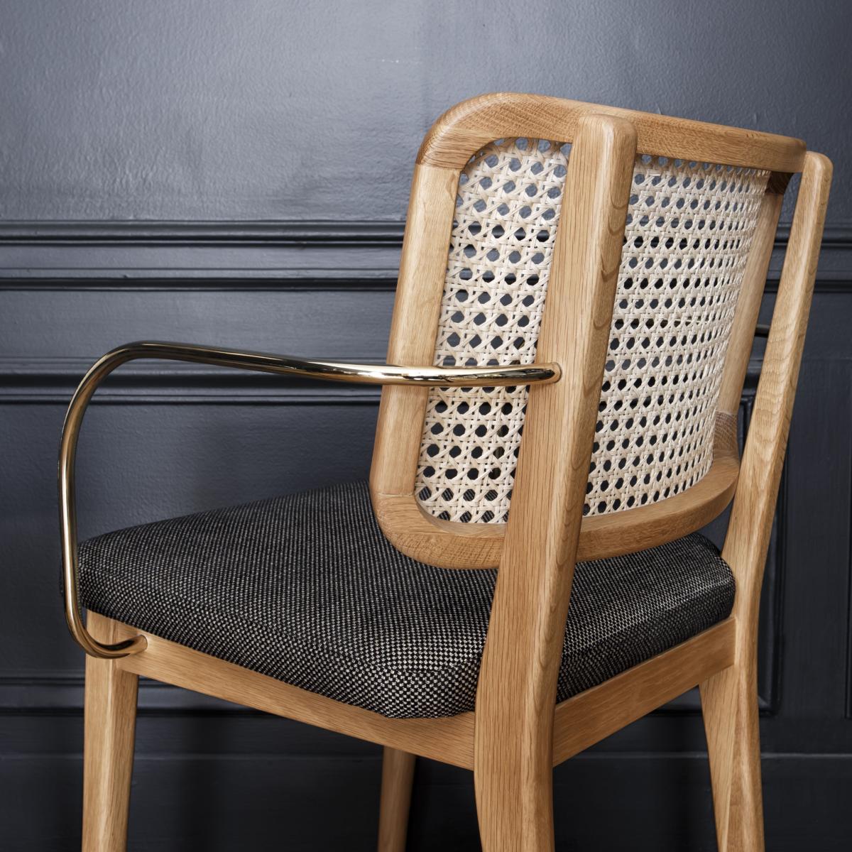 Cannage Bridge armchair - / Fabric - Brass armrests by RED Edition Natural wood – image 2