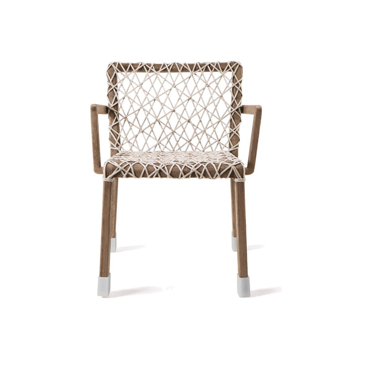 Rafael Armchair - / Sanded teak & braided rope by Ethimo White/Grey/Natural wood – image 1