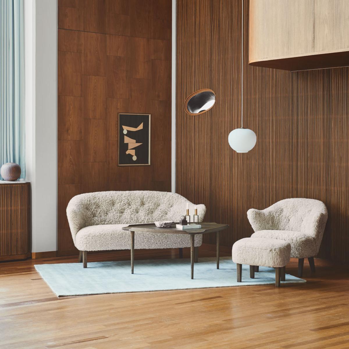 Audo Copenhagen Ingeborg armchair set Fabric sahcozero beige incl. footstool legs smoked oak – image 8