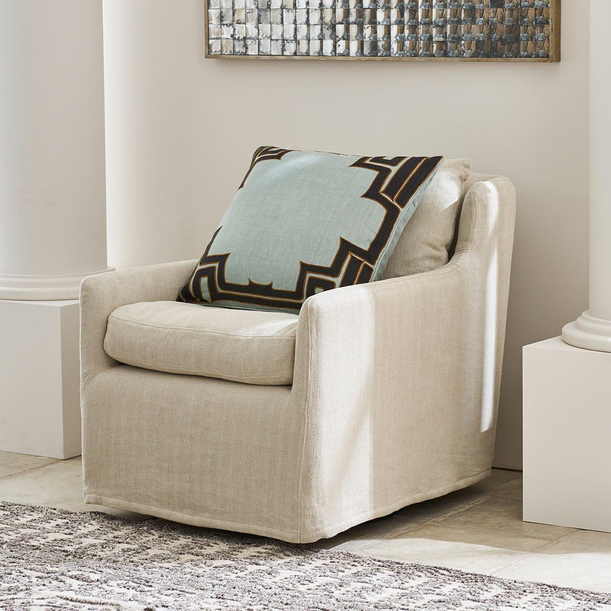 Darver Swivel Armchair - Flax Narrow Herringbone Linen – image 7