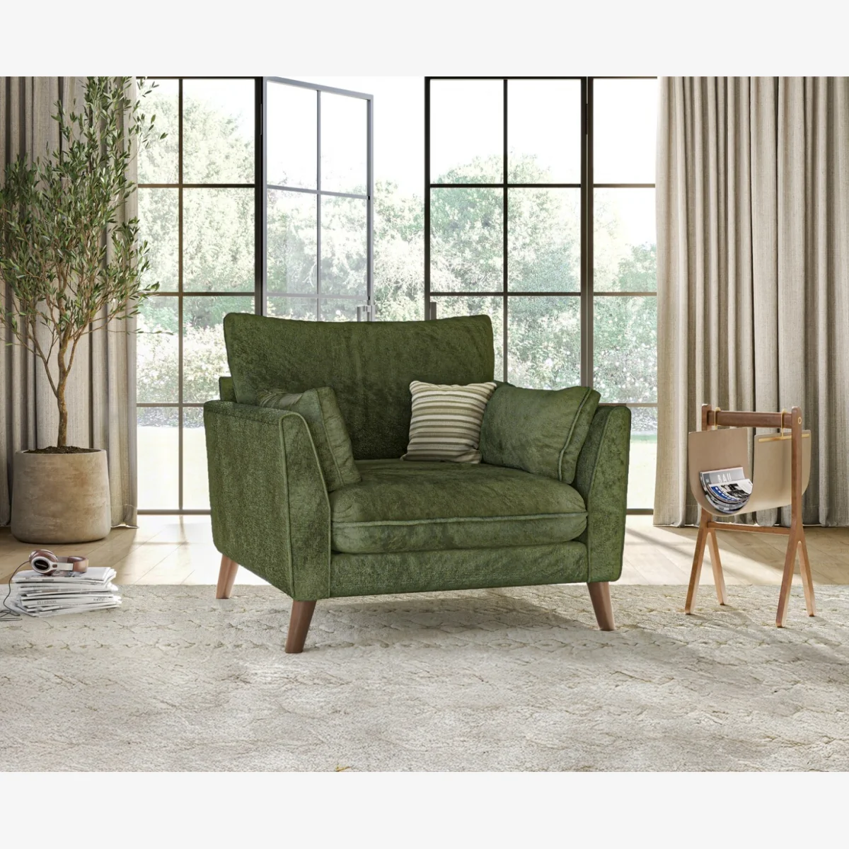 Palermo Olive Green Chenille Fabric Armchair – image 1