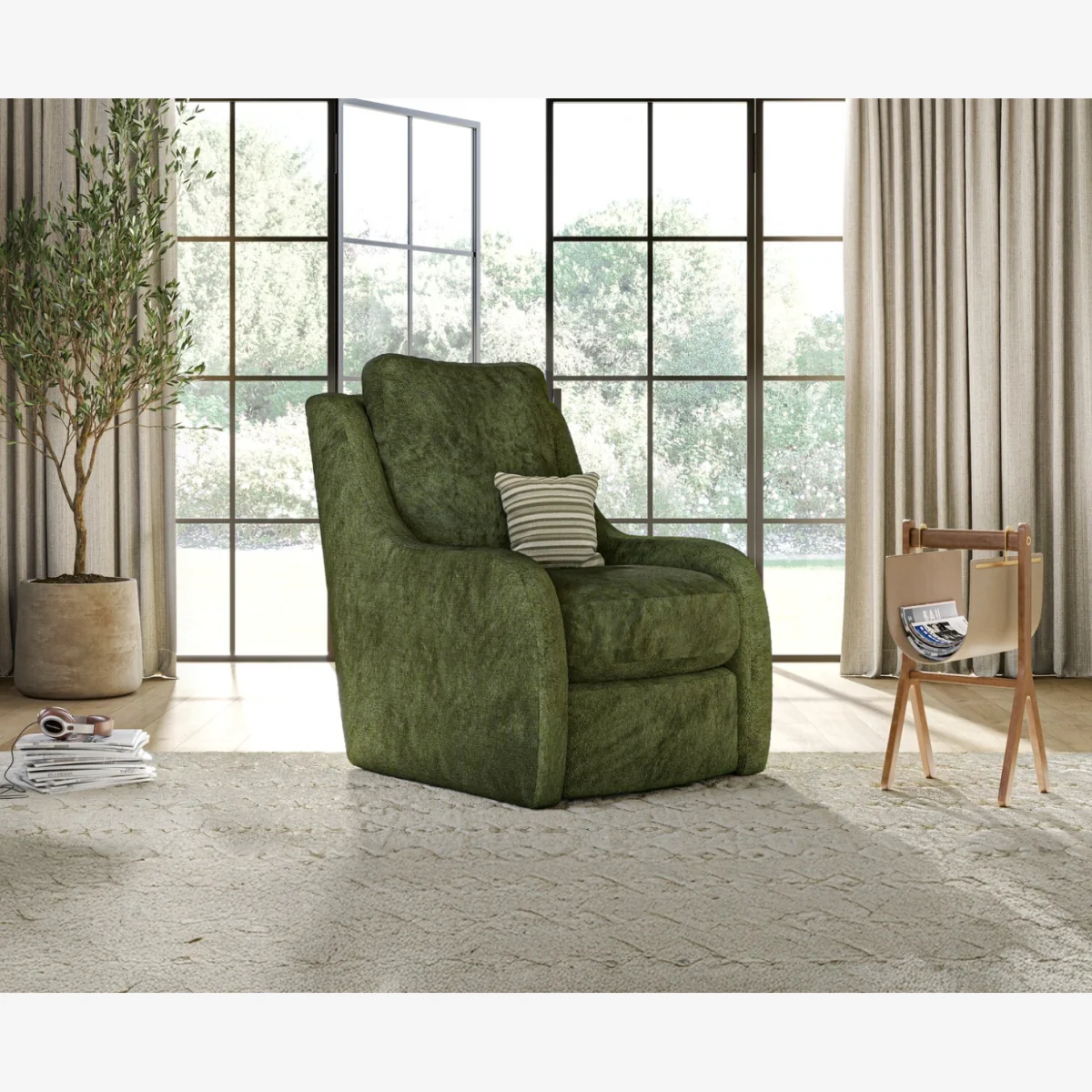 Palermo Olive Green Chenille High Back Swivel Armchair – image 1