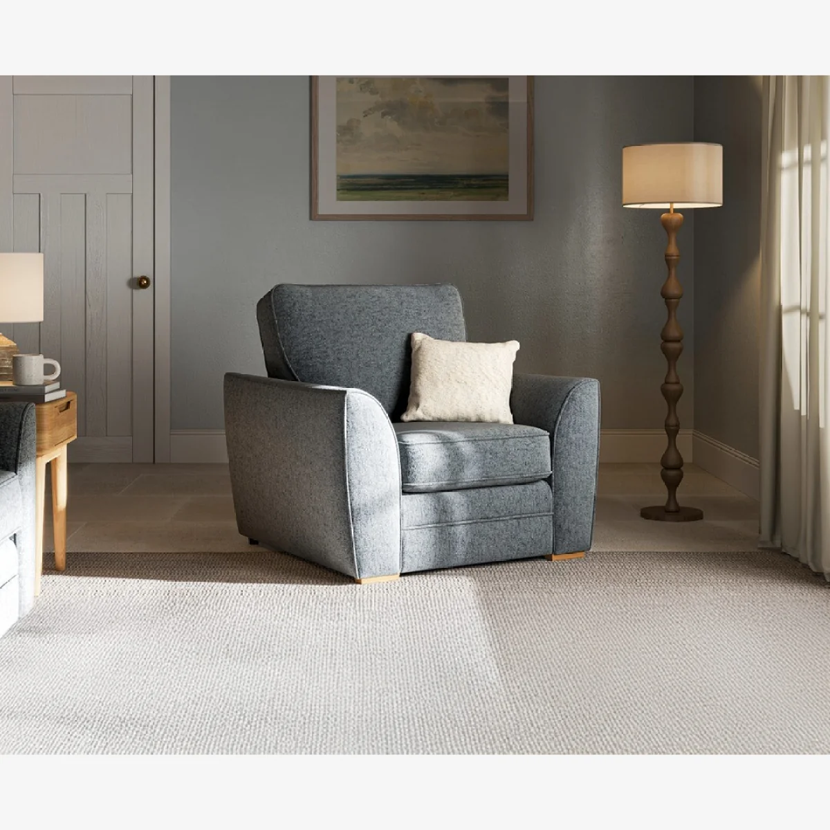 Bella Denim Blue Fabric Armchair