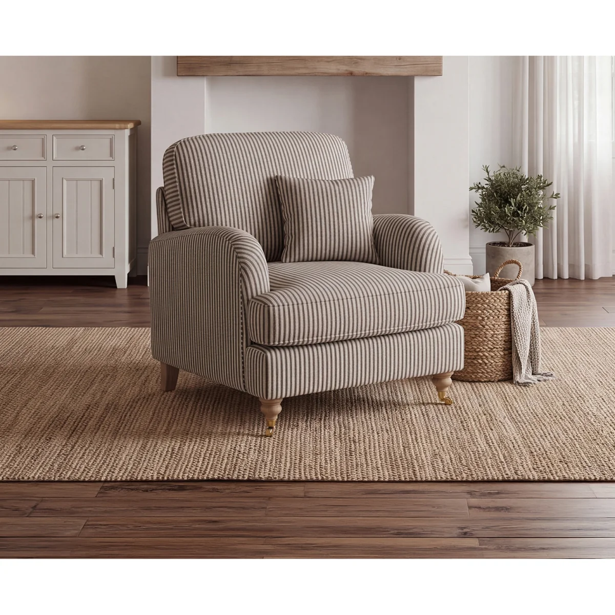 Chilworth Cove Grey Striped Fabric Armchair – image 2