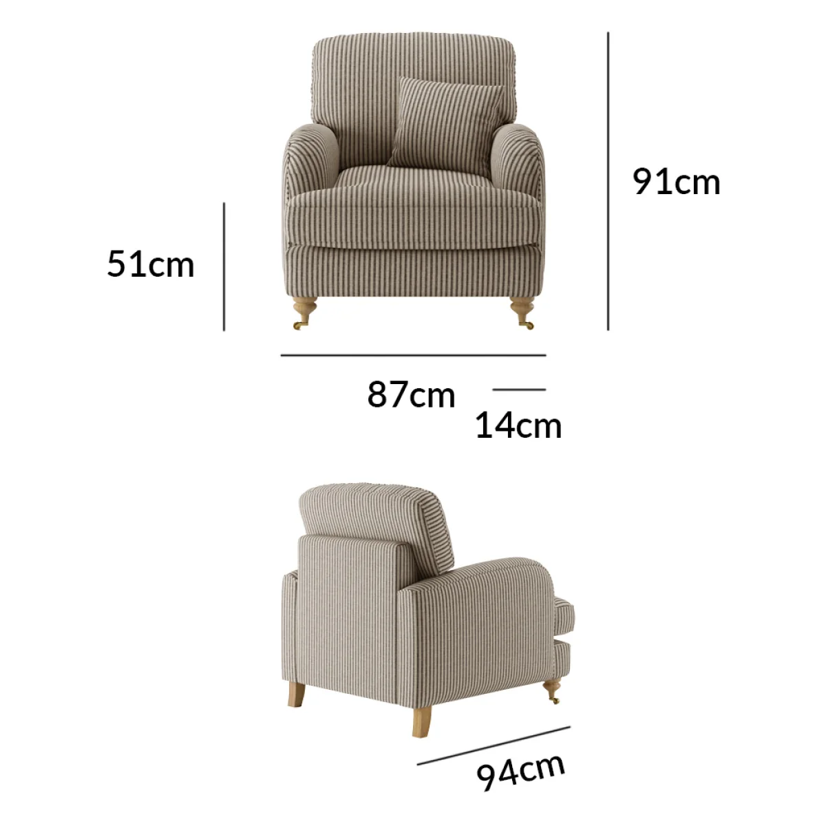 Chilworth Cove Grey Striped Fabric Armchair – image 10