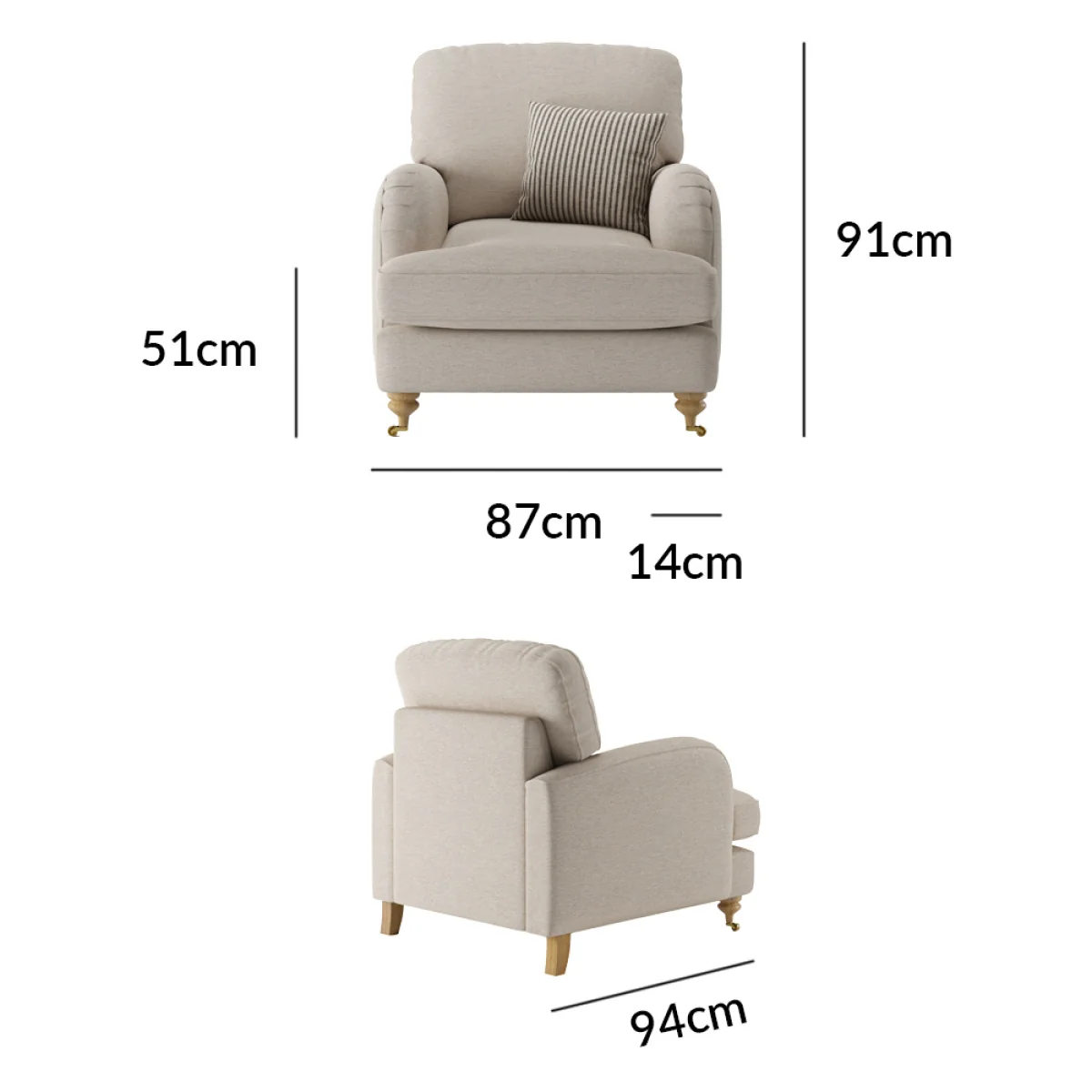 Chilworth Natural Fabric Armchair with Grey Cushion – image 4