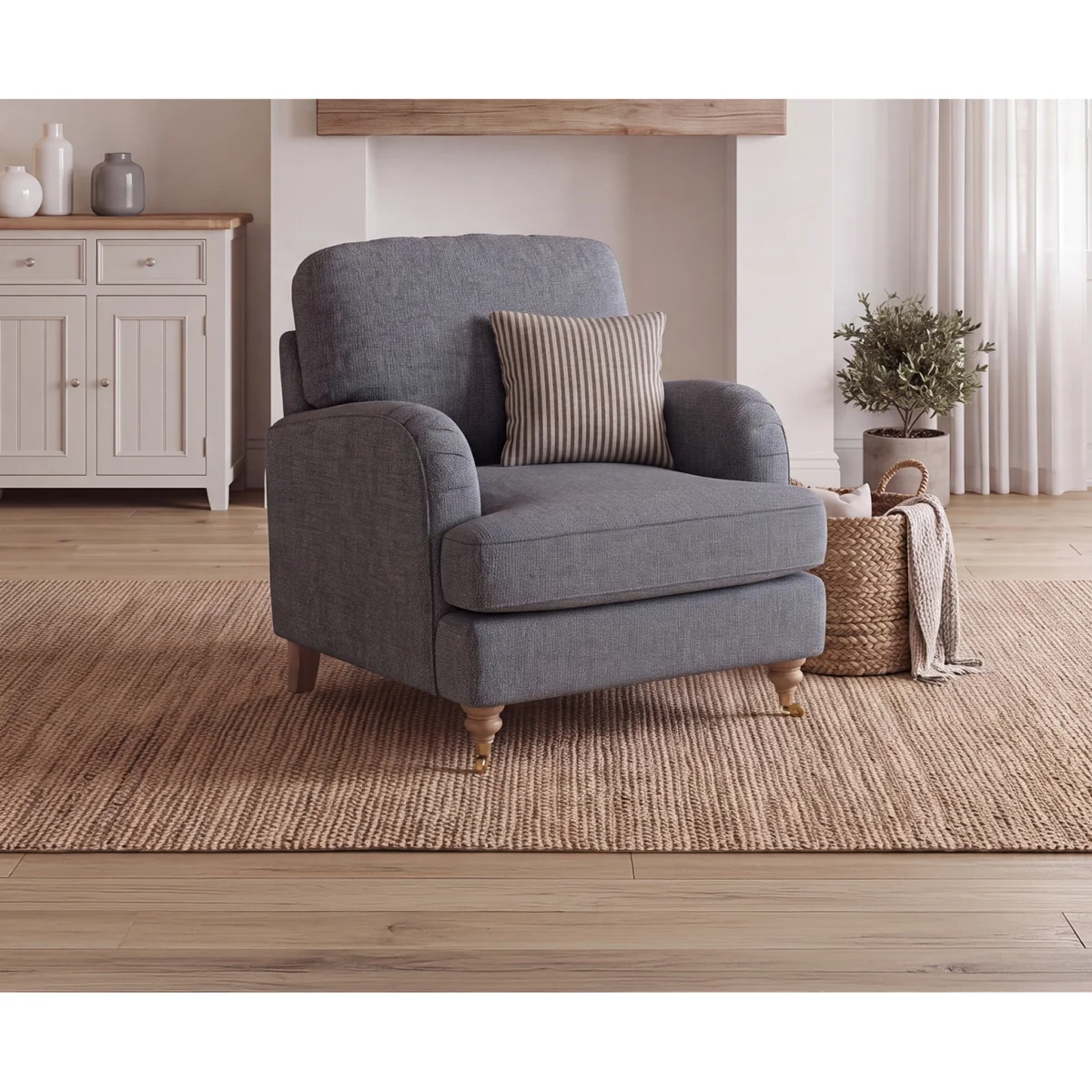 Chilworth Navy Fabric Armchair with Navy Cushion – image 2