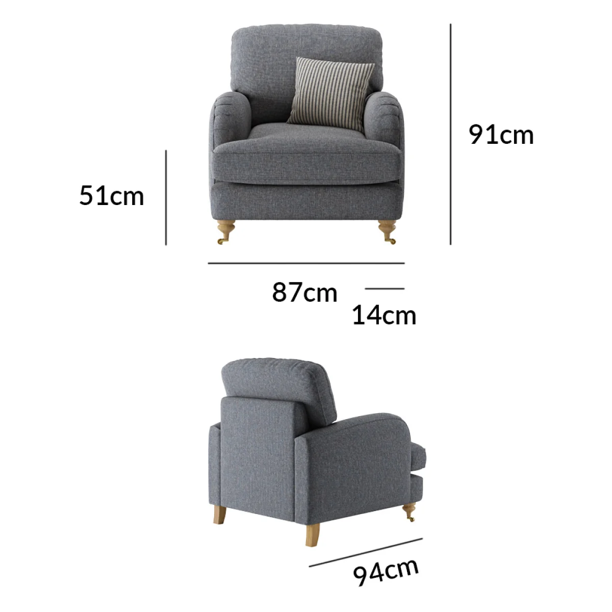 Chilworth Navy Fabric Armchair with Navy Cushion – image 12