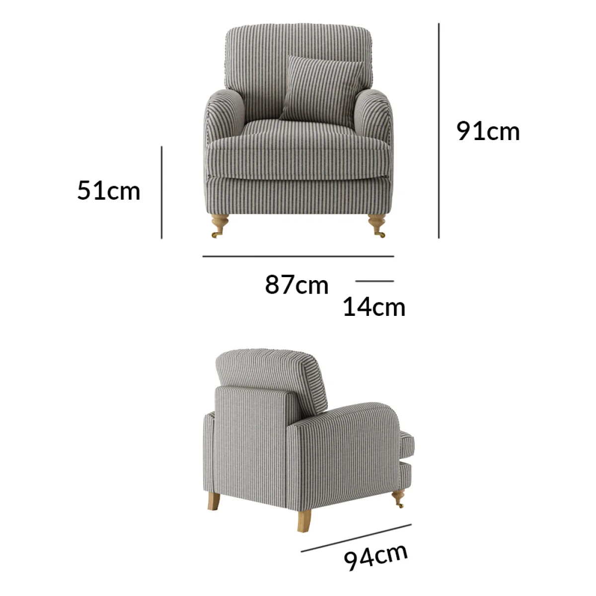 Chilworth Cove Navy Striped Fabric Armchair – image 8