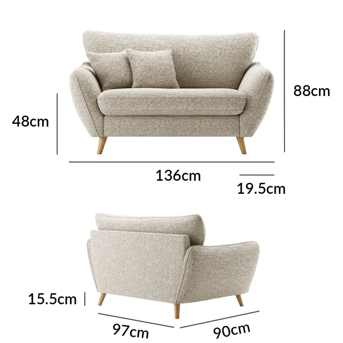 Palma Natural Chenille Fabric Love Chair – image 8