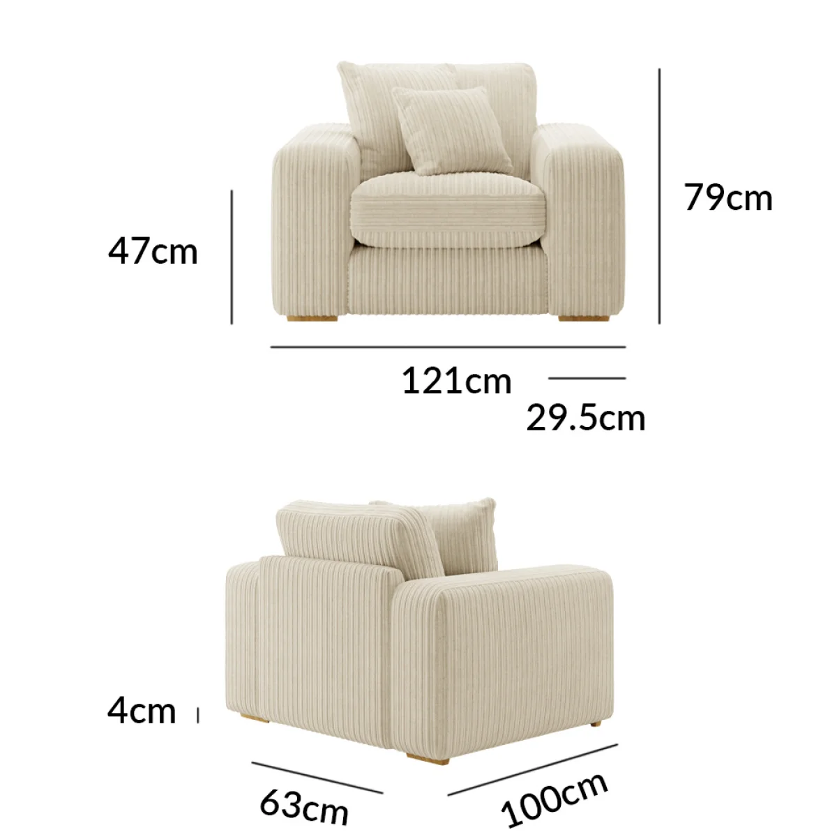 Milan Ivory Fabric Armchair – image 9