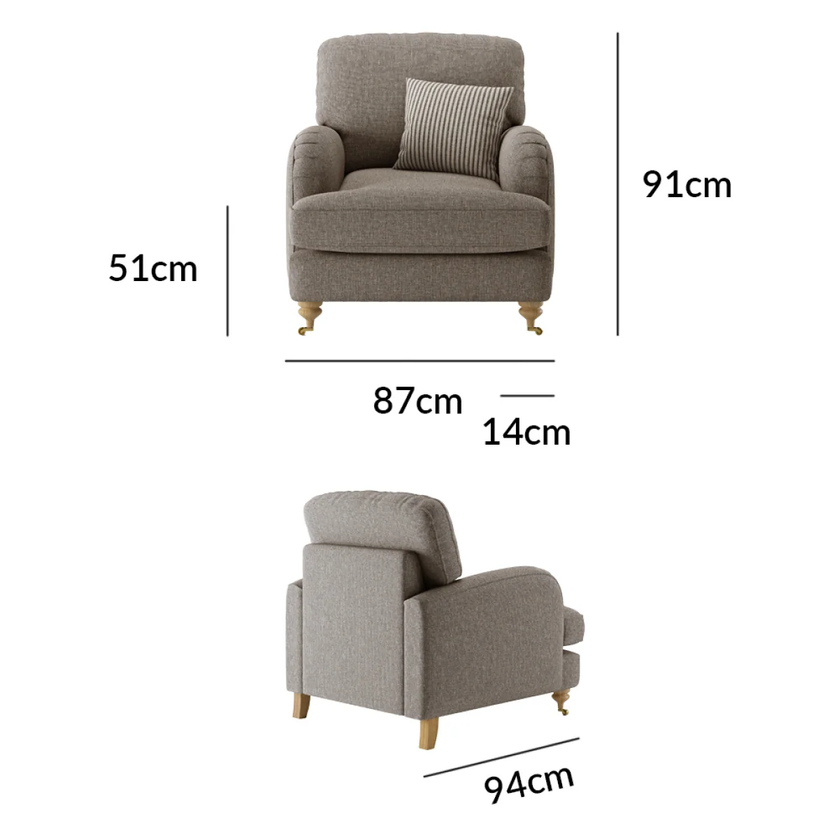 Chilworth Grey Fabric Armchair with Grey Cushion – image 12