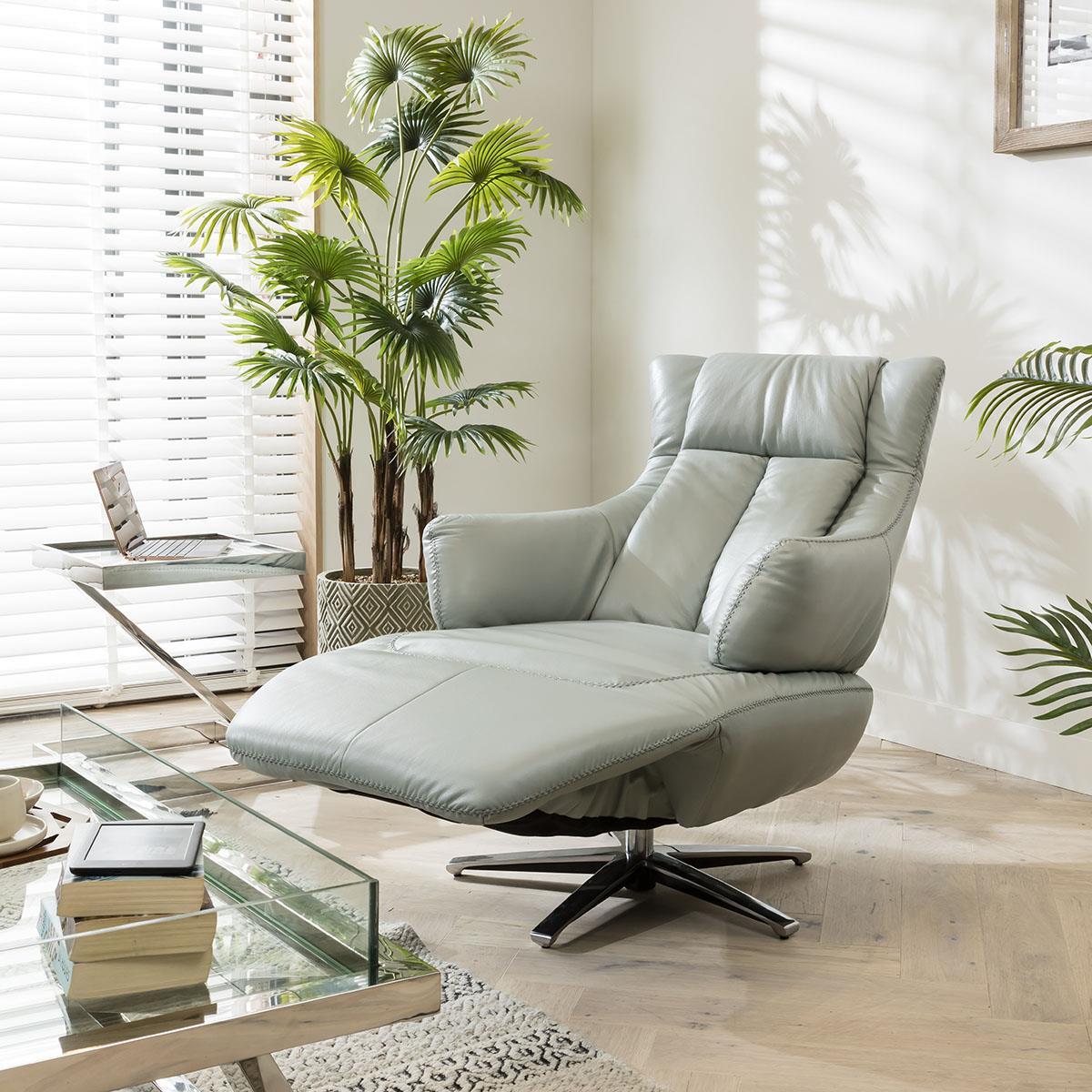 Exdisplay Powered Recliner Occasional Armchair Blue Leather Swivel Base – image 2