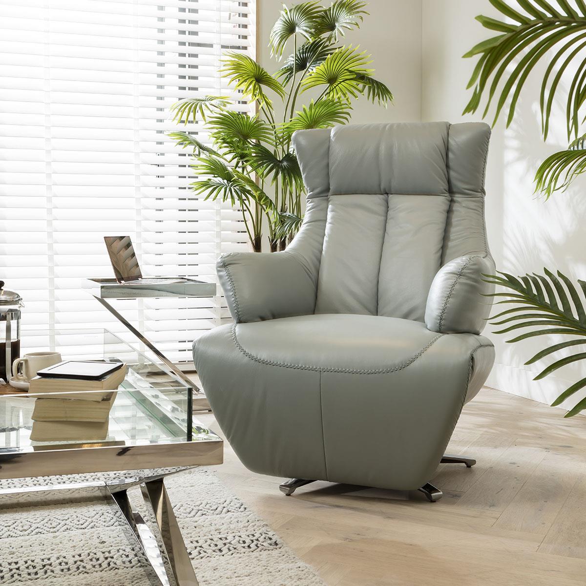 Exdisplay Powered Recliner Occasional Armchair Blue Leather Swivel Base – image 3