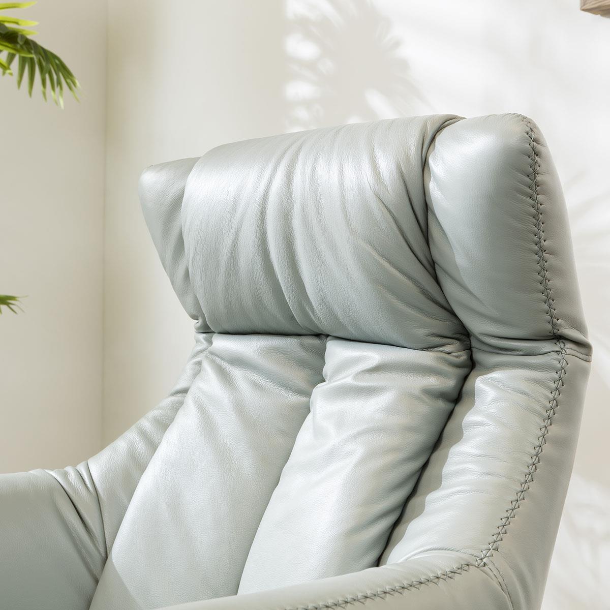 Exdisplay Powered Recliner Occasional Armchair Blue Leather Swivel Base – image 4