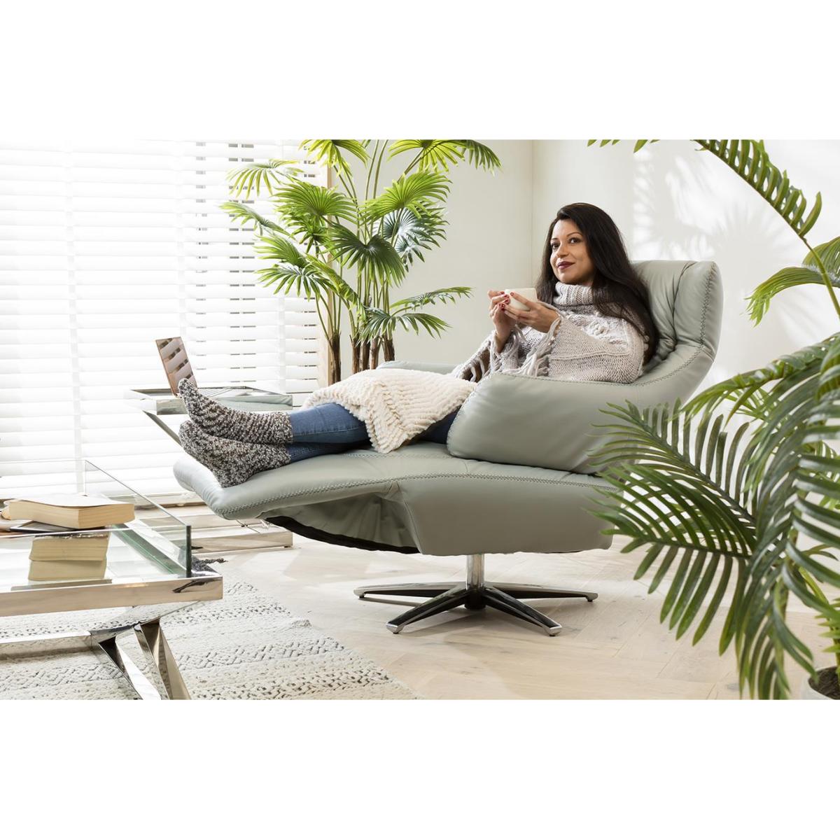 Exdisplay Powered Recliner Occasional Armchair Blue Leather Swivel Base – image 7
