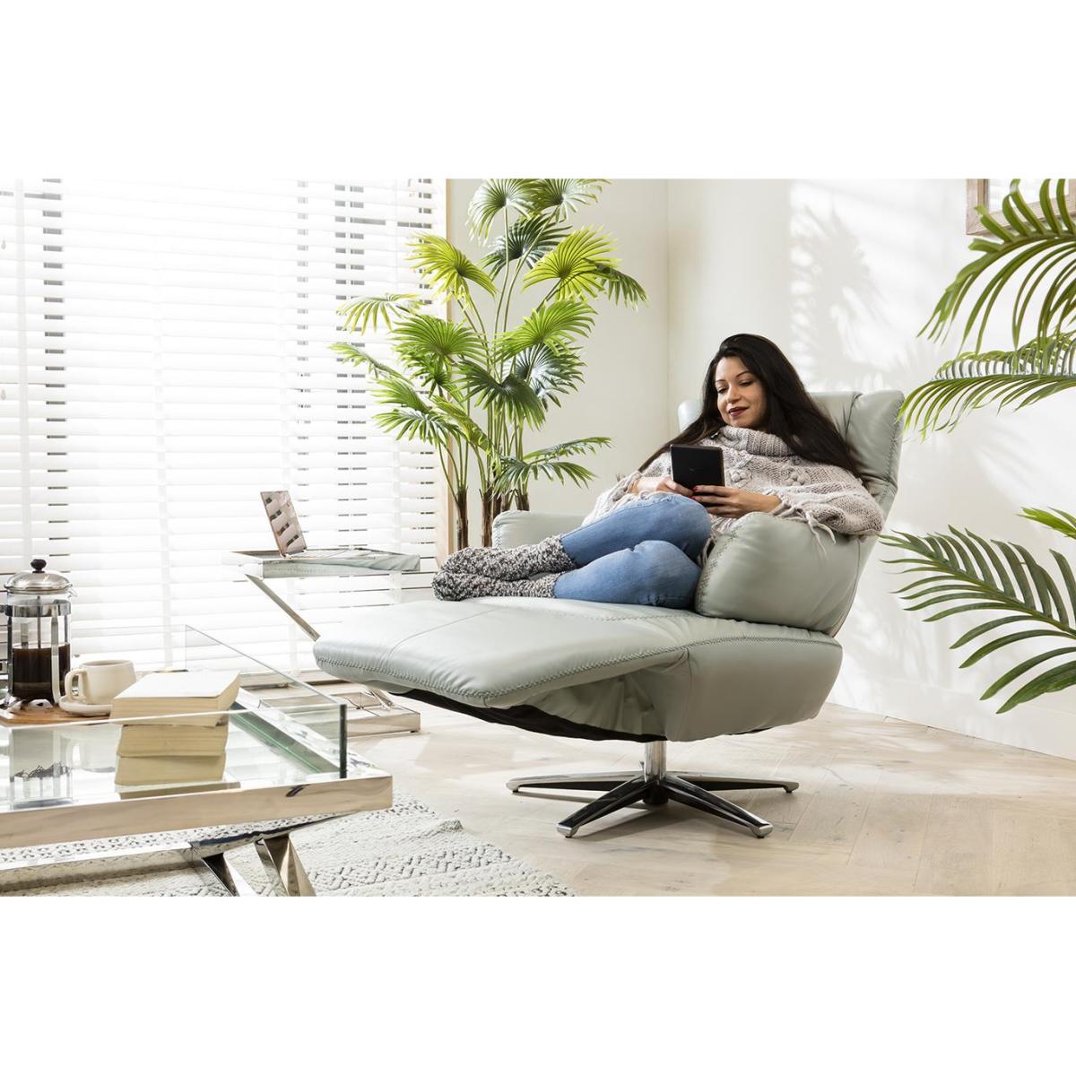 Exdisplay Powered Recliner Occasional Armchair Blue Leather Swivel Base – image 8