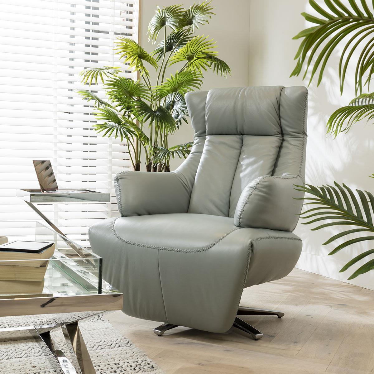 Exdisplay Powered Recliner Occasional Armchair Blue Leather Swivel Base – image 1