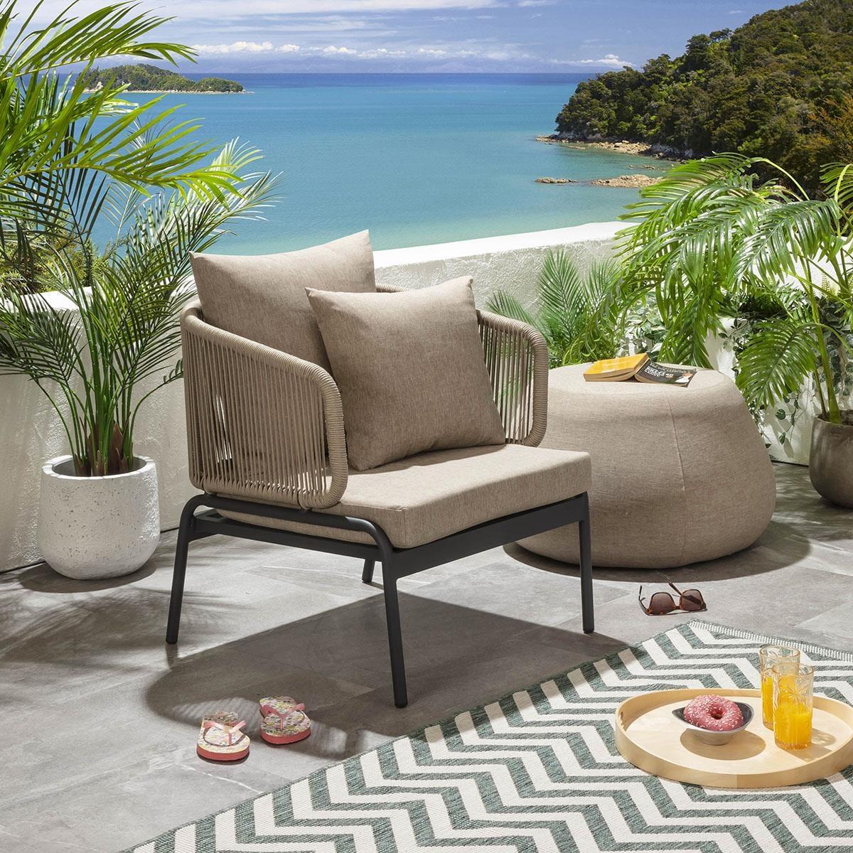 Set of 2 Modern Outdoor Armchairs with Pouf Patio Garden Furniture – image 6