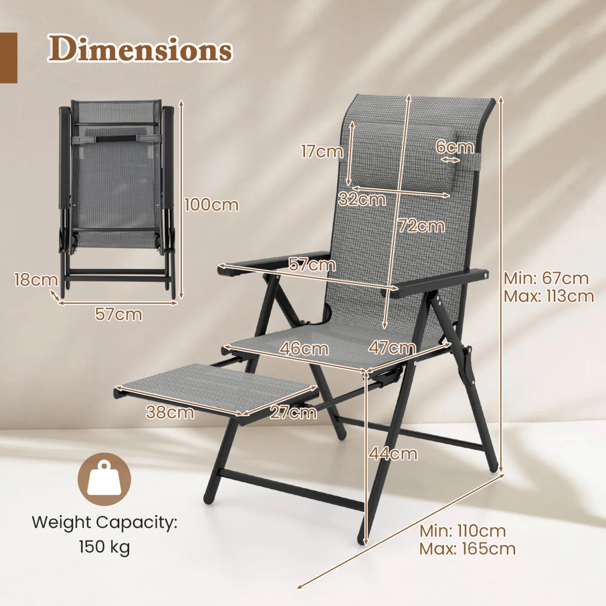 Set of 2 Folding Lounge Chairs - Grey – image 2