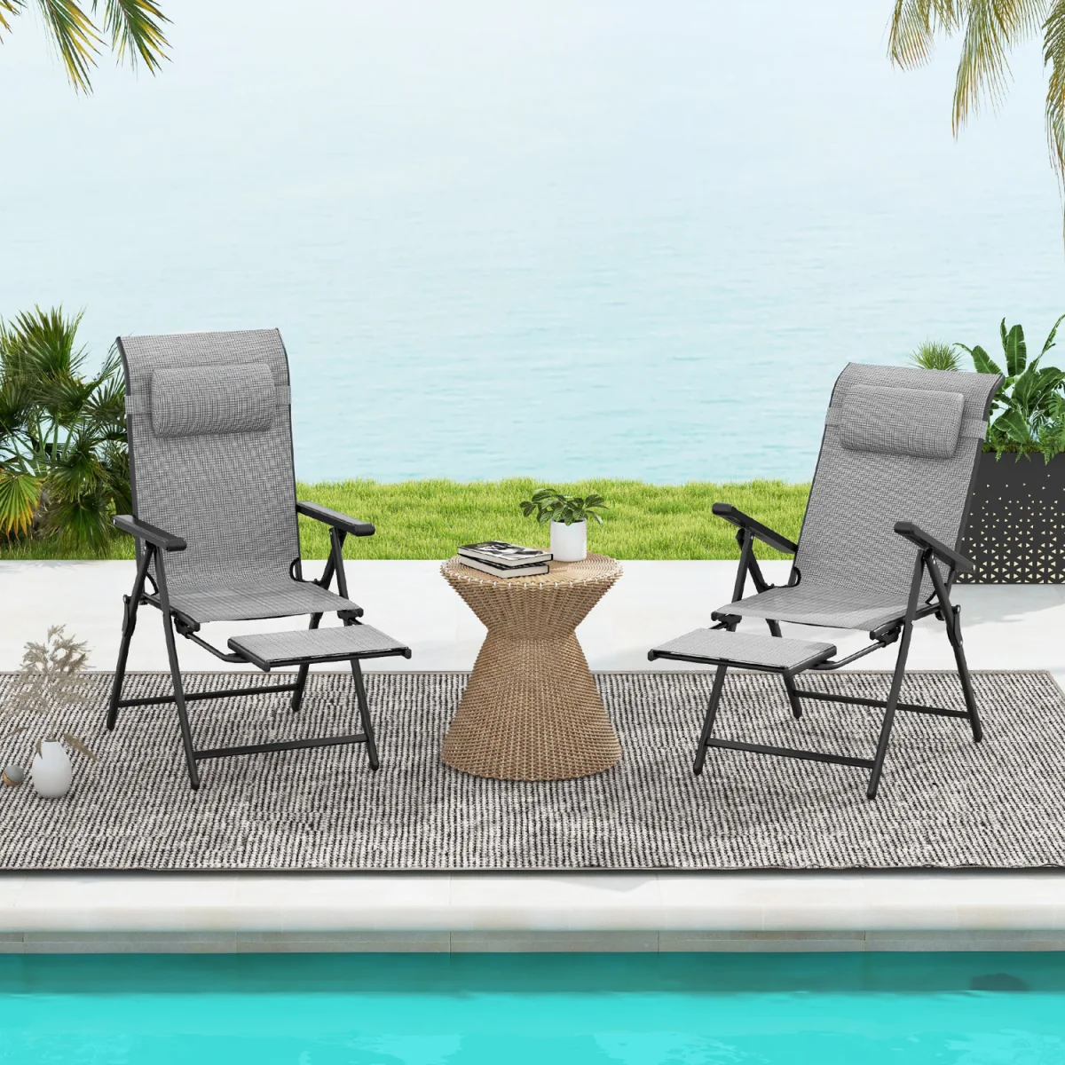 Set of 2 Folding Lounge Chairs - Grey – image 3