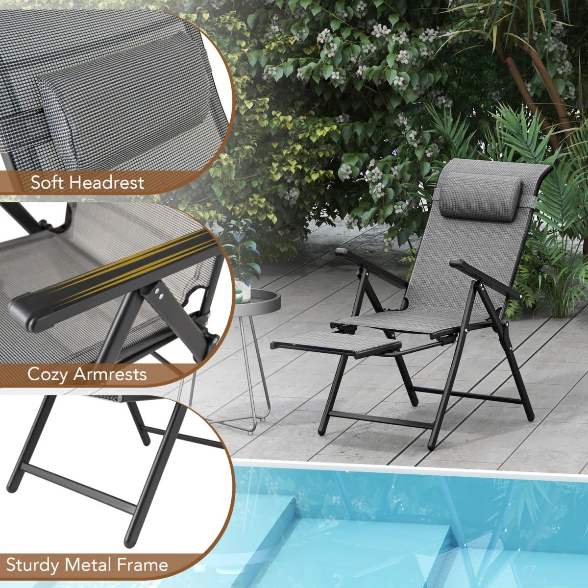 Set of 2 Folding Lounge Chairs - Grey – image 5
