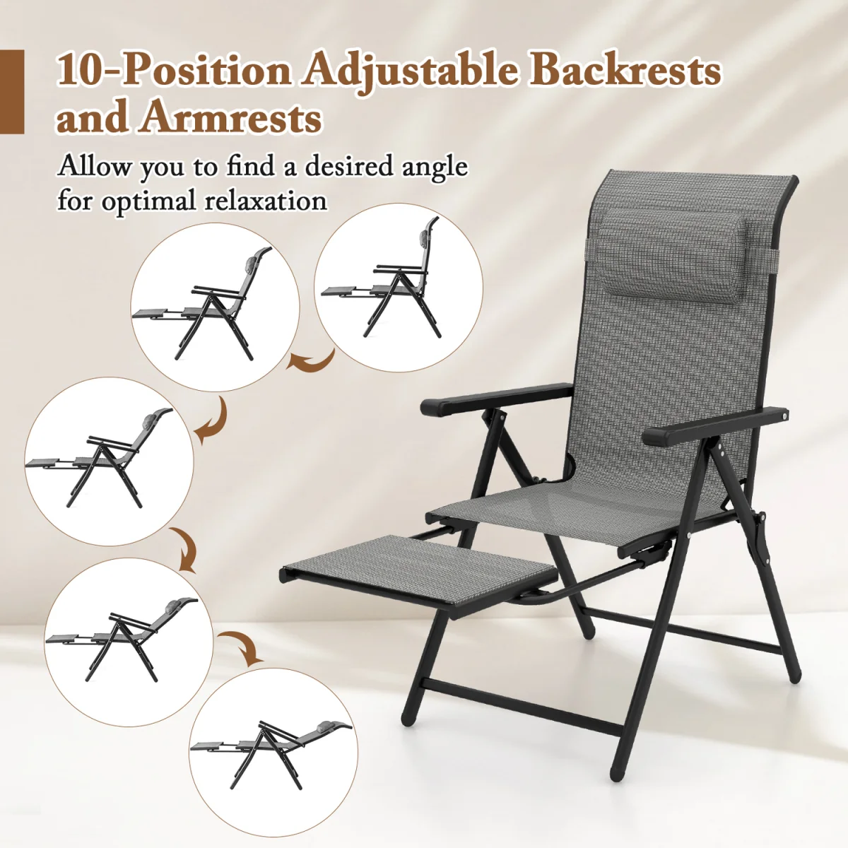 Set of 2 Folding Lounge Chairs - Grey – image 6