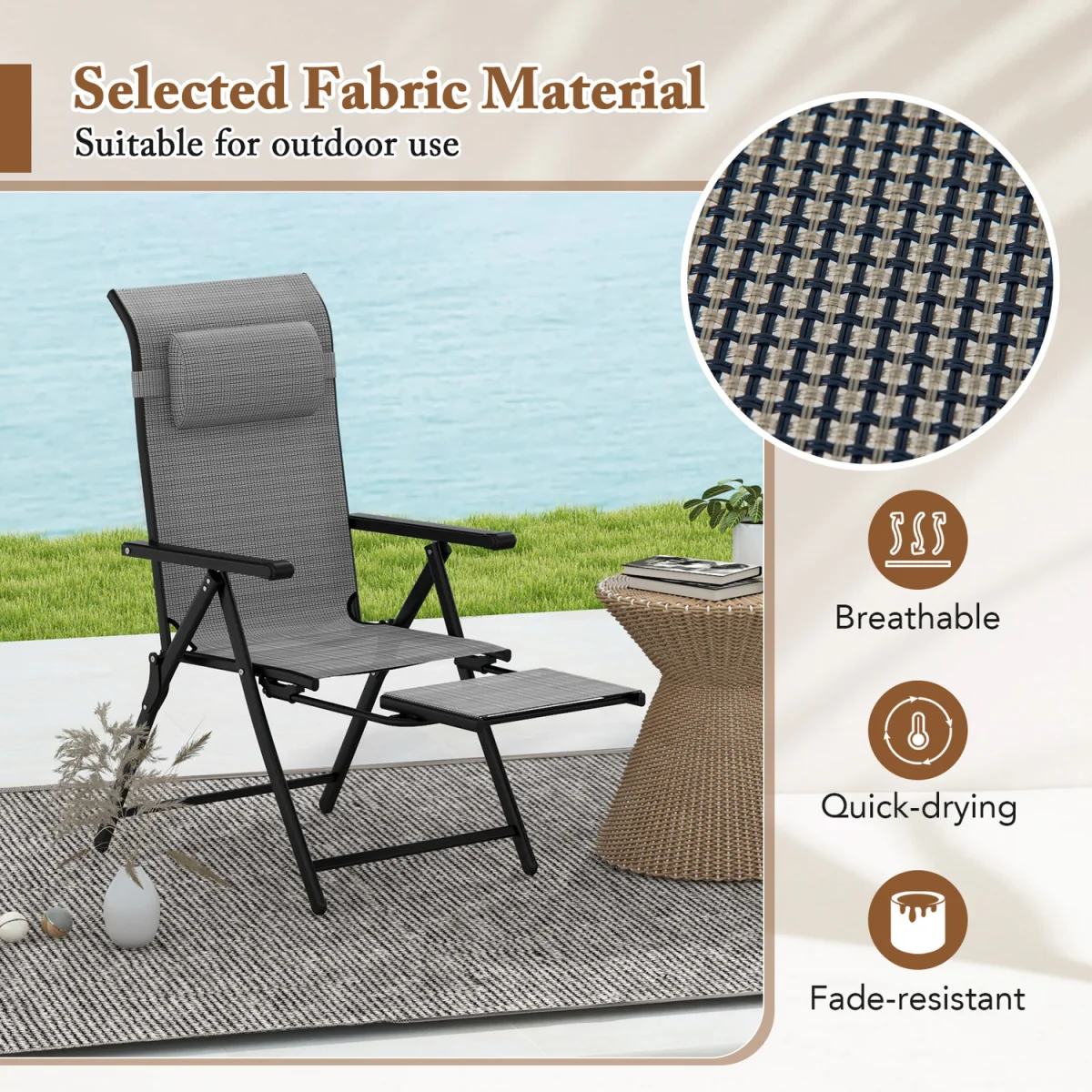 Set of 2 Folding Lounge Chairs - Grey – image 7