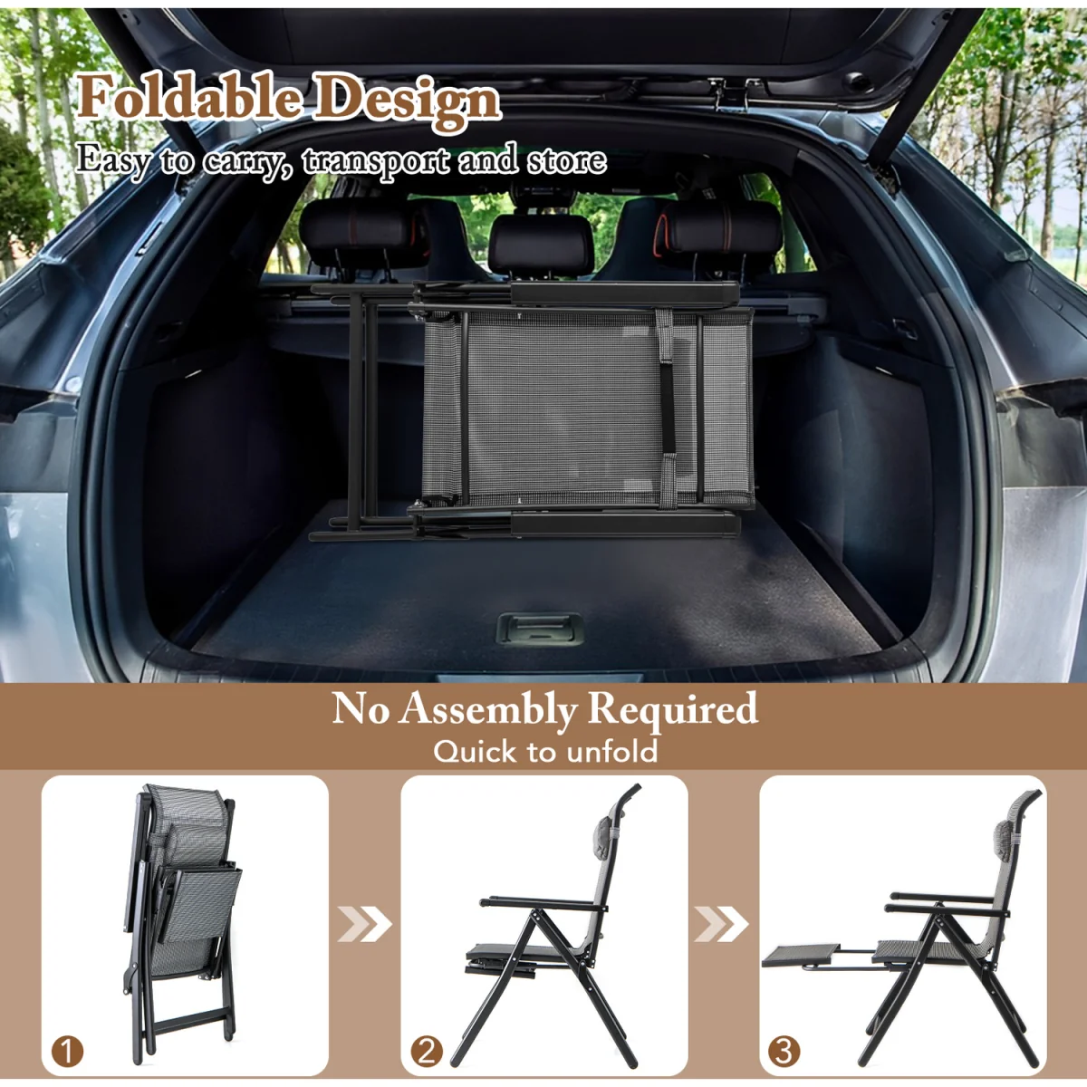 Set of 2 Folding Lounge Chairs - Grey – image 8