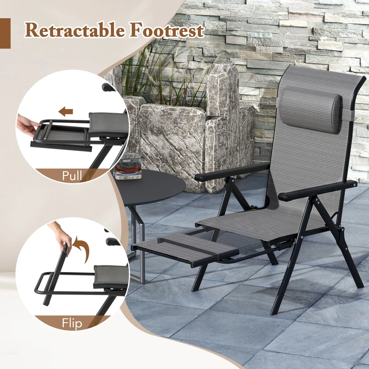 Set of 2 Folding Lounge Chairs - Grey – image 9