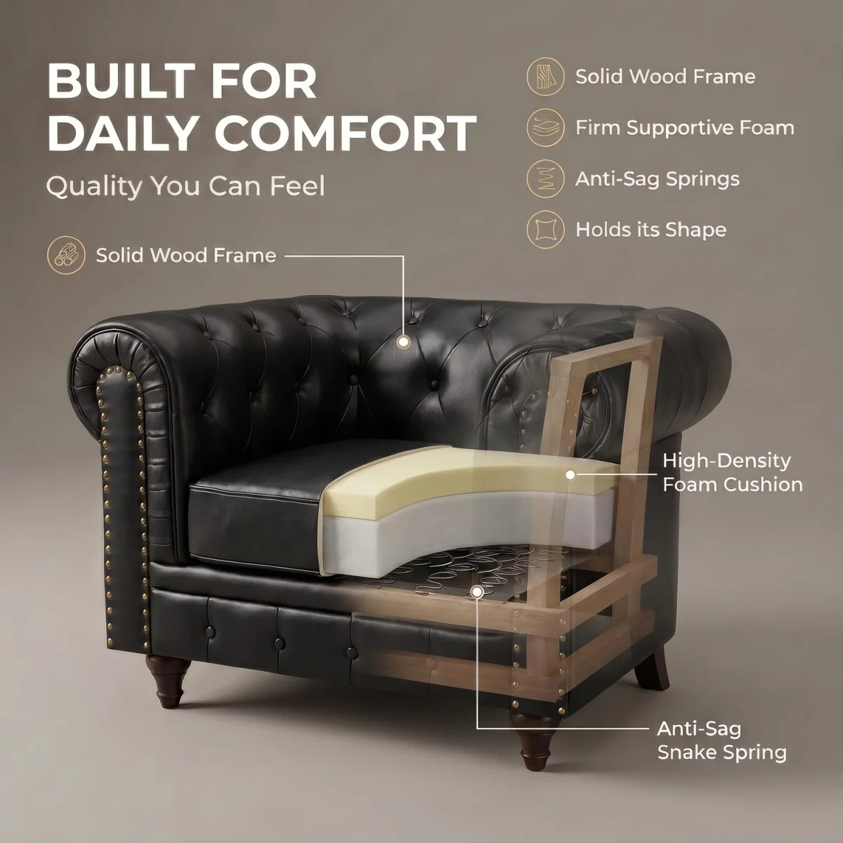 Bargainia Black Faux Leather Chesterfield Armchair - Black – image 3