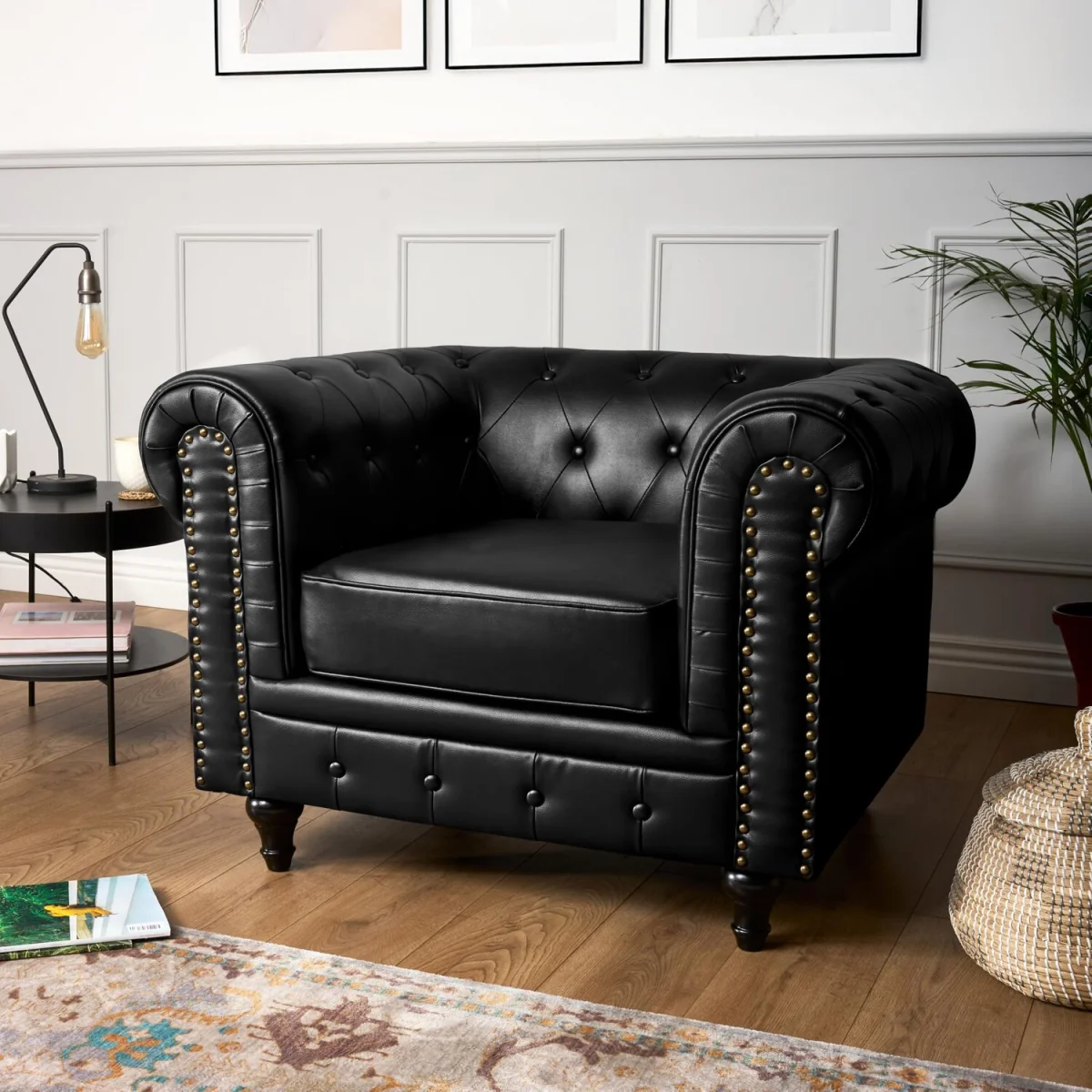 Bargainia Black Faux Leather Chesterfield Armchair - Black – image 4