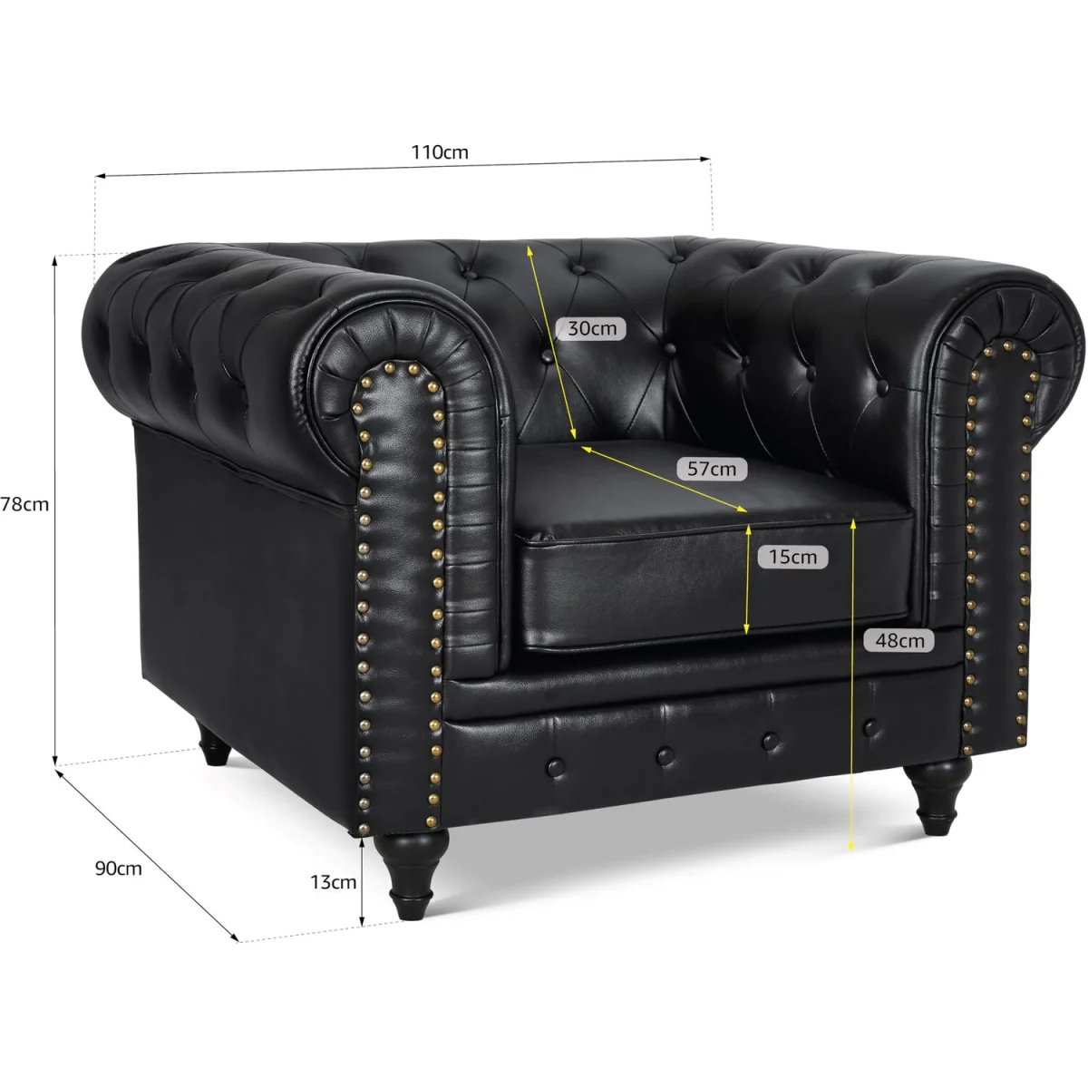 Bargainia Black Faux Leather Chesterfield Armchair - Black – image 7