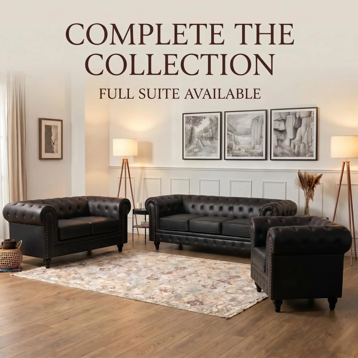 Bargainia Black Faux Leather Chesterfield Armchair - Black – image 9