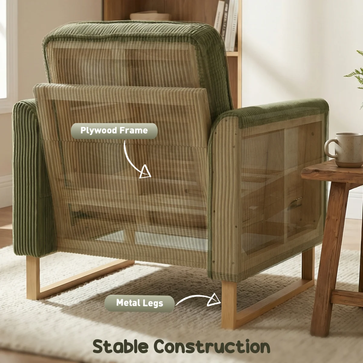 HOMCOM Armchair with Metal Legs and Spring Dark Green - Green – image 2