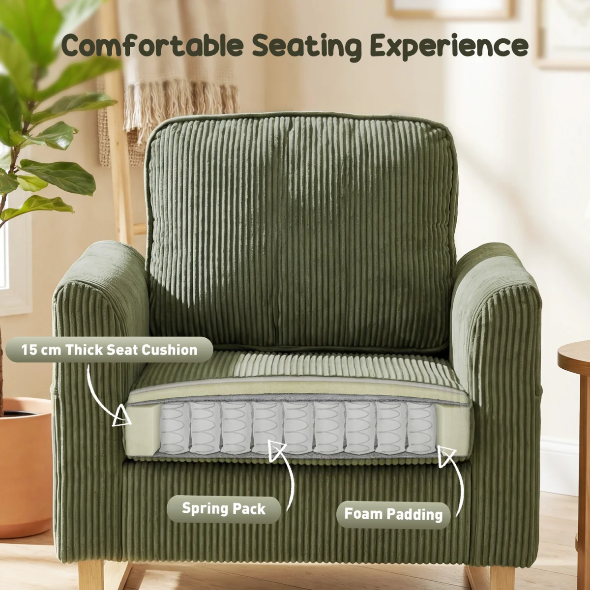 HOMCOM Armchair with Metal Legs and Spring Dark Green - Green – image 4
