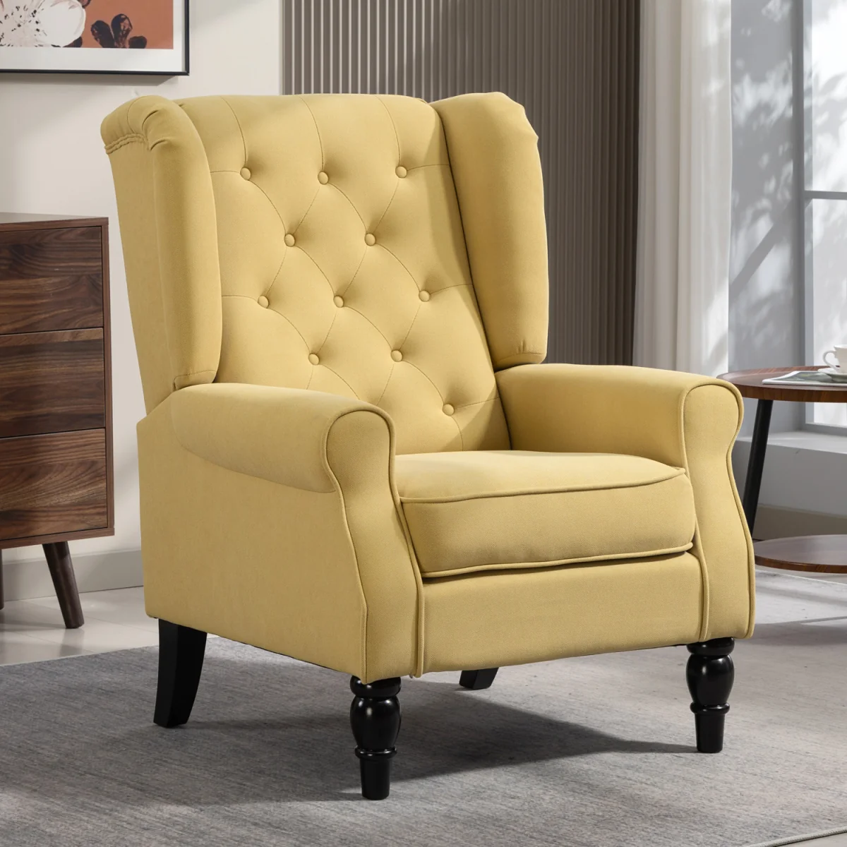 HOMCOM Accent Chair Wingback Armchair with Wood Frame - Yellow
