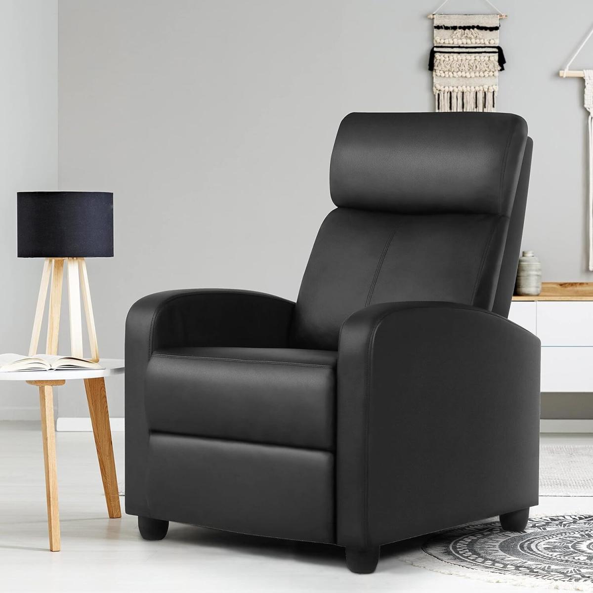 Adjustable Single Seat Padded PU Leather Sofa Lounge Home Living Room Theater - Black