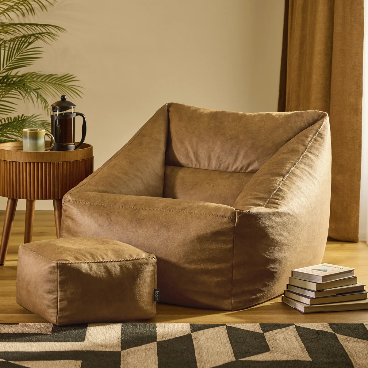 icon Natalia Armchair & Amara Footstool Bundle, Faux Leather Tan - Tan – image 1