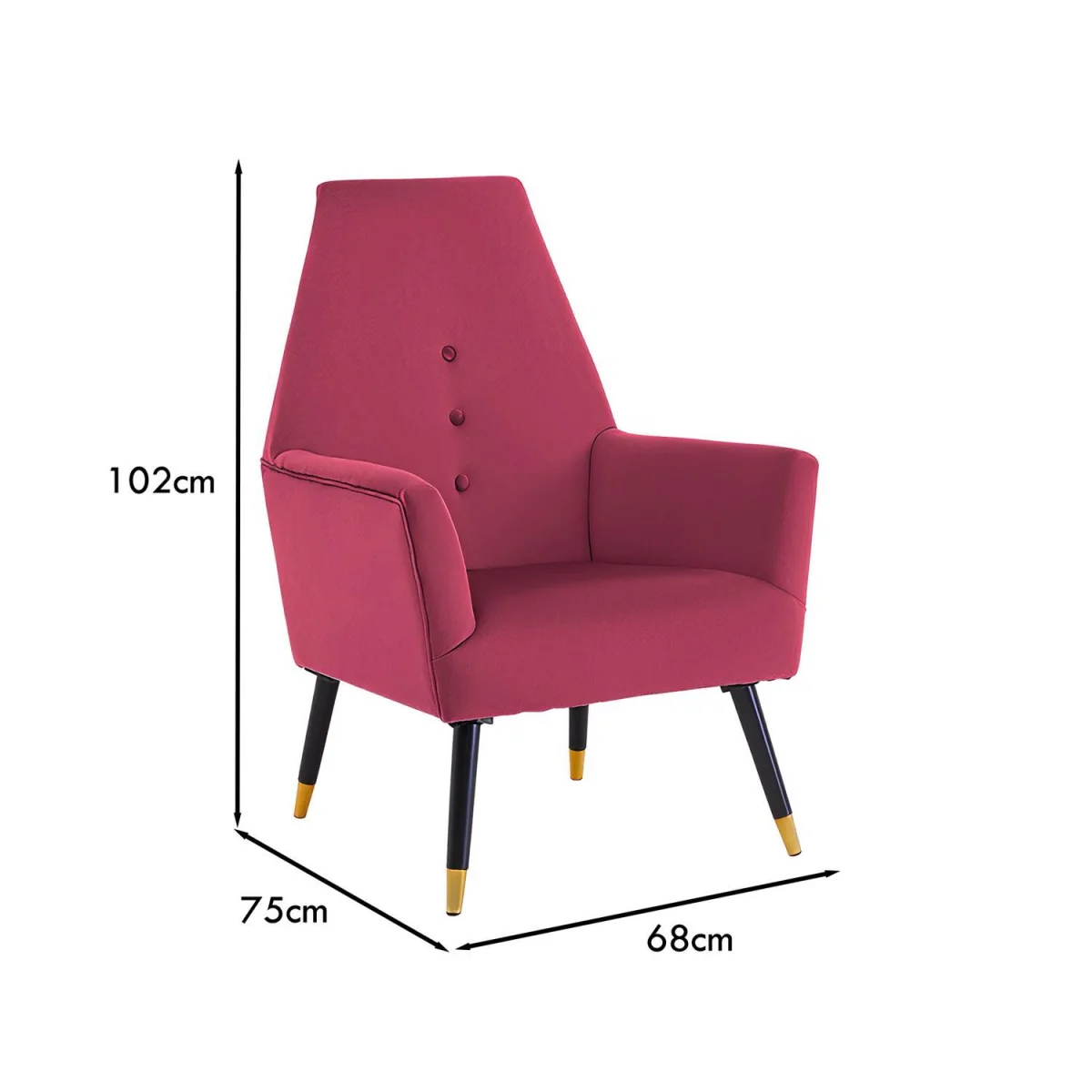 FWStyle Armchair Velvet Upholstered Padded Accent Coushin Buttoned Back - Wine – image 7