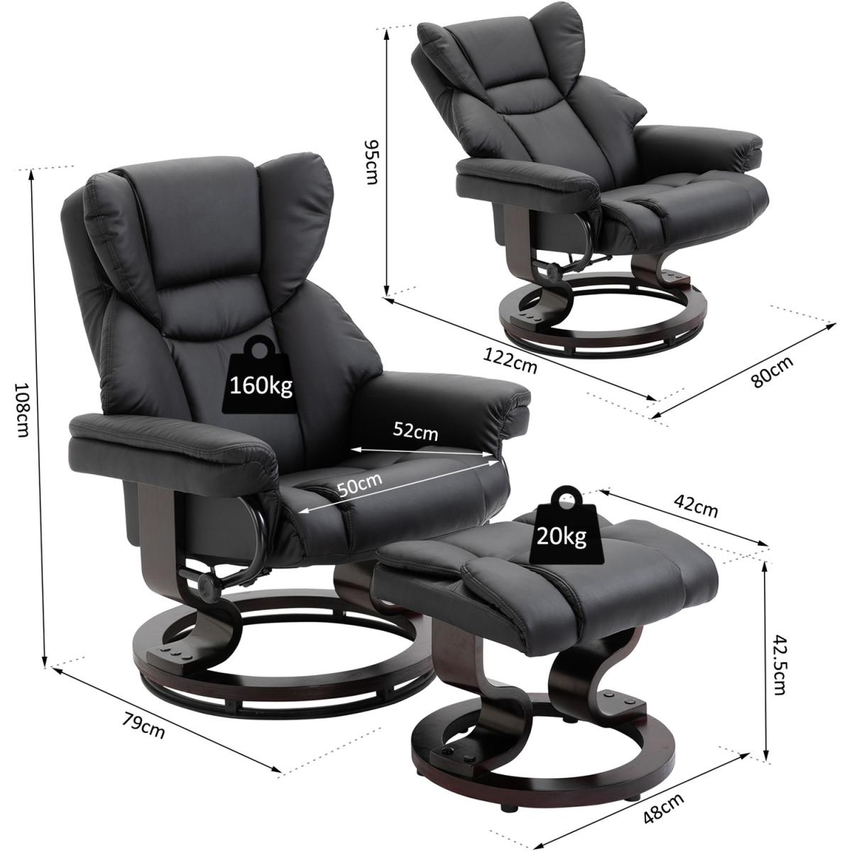 Padded PU Leather Reclining Armchair - Black – image 2