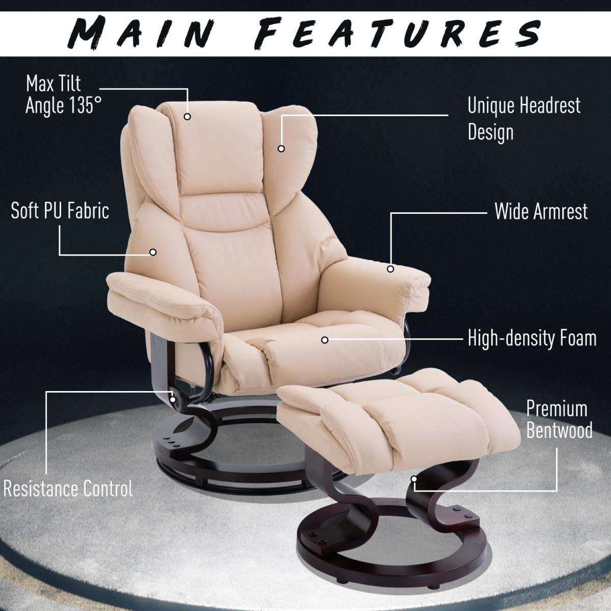 Padded PU Leather Reclining Armchair - Black – image 14