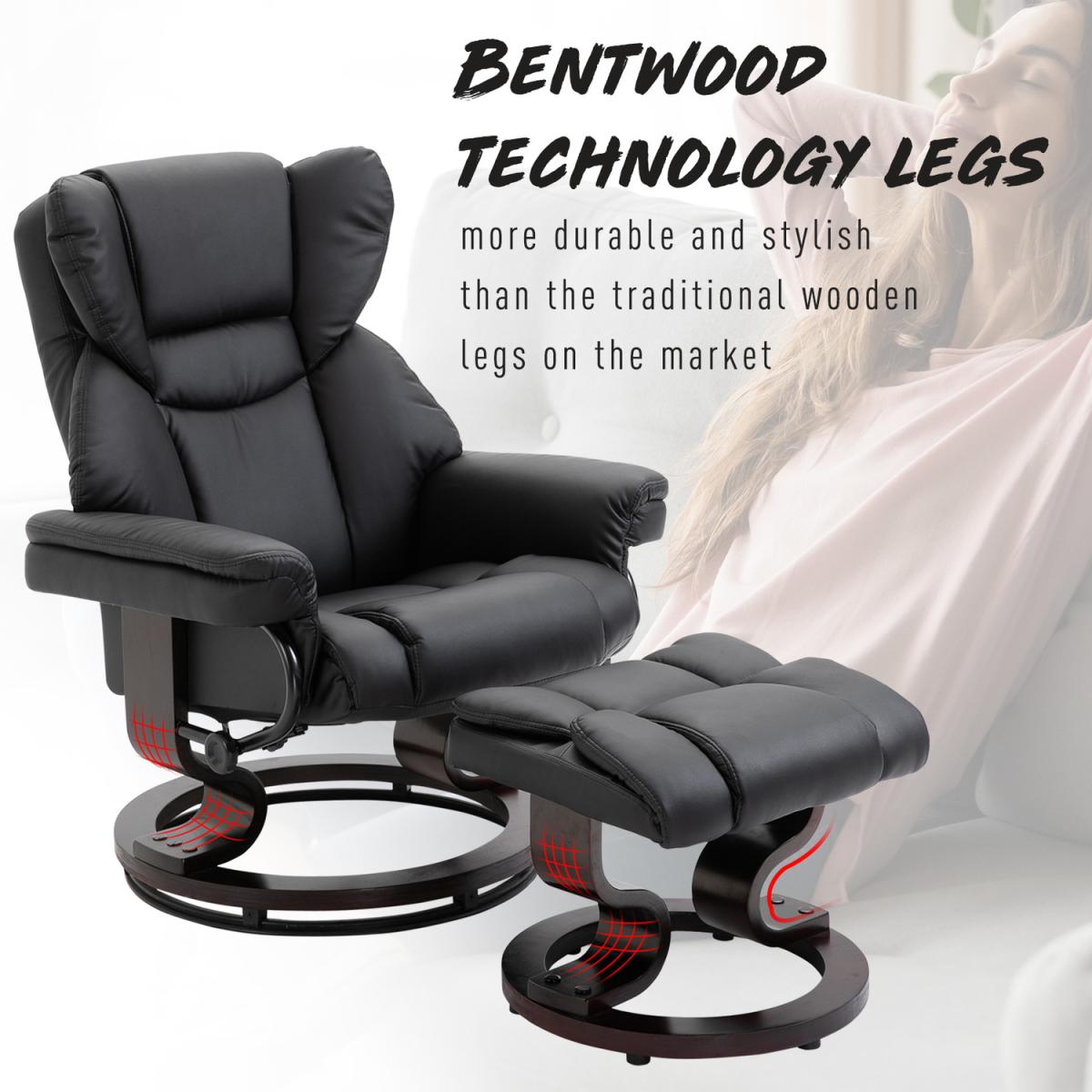 Padded PU Leather Reclining Armchair - Black – image 3