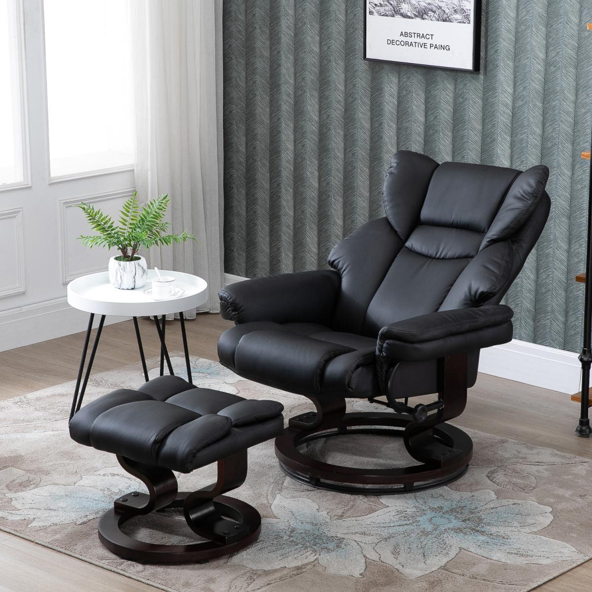 Padded PU Leather Reclining Armchair - Black – image 10