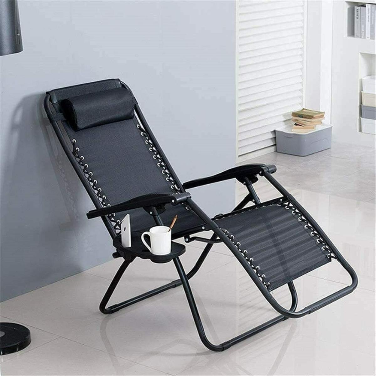 Abaseen Sun Lounger Zero Gravity Chair, Garden Folding Recliner Chairs - Black
