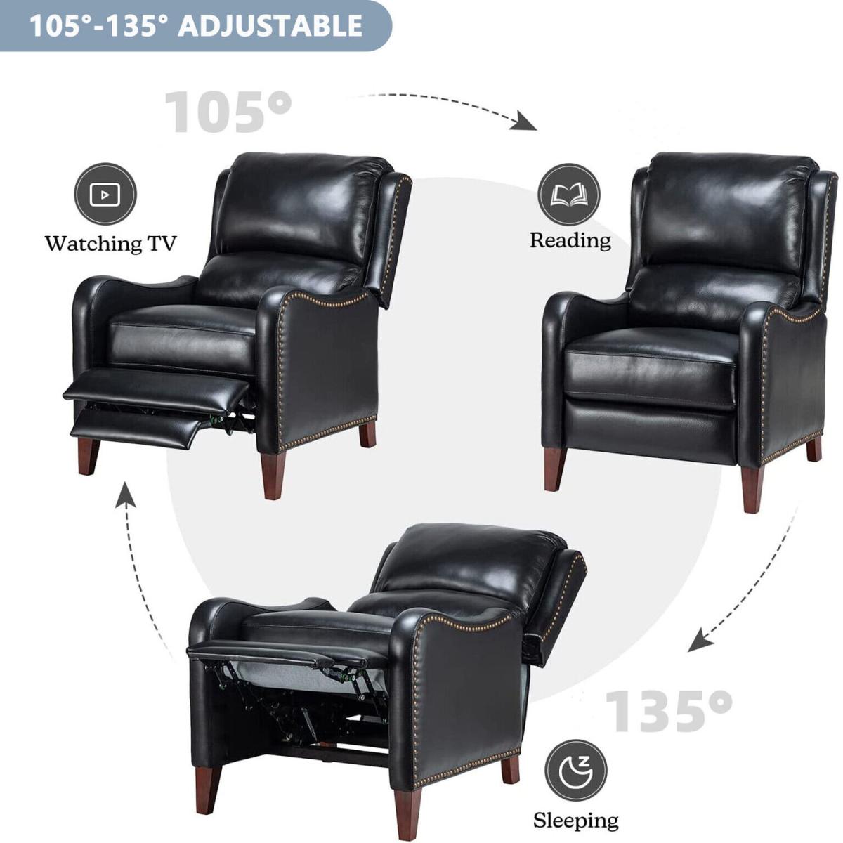 Pushback Recliner Chair Leather Effect Armchair - Black – image 2