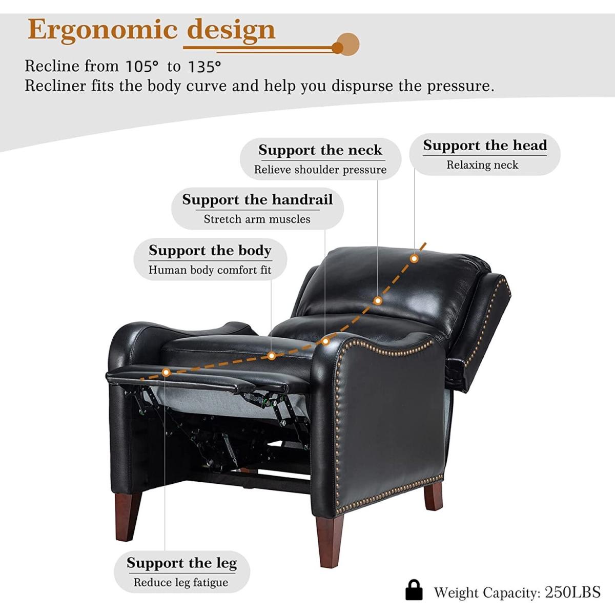 Pushback Recliner Chair Leather Effect Armchair - Black – image 11
